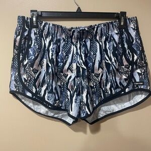 Calvin Klein Women's Abstract Print Athletic Shorts - Black, Blue and White
